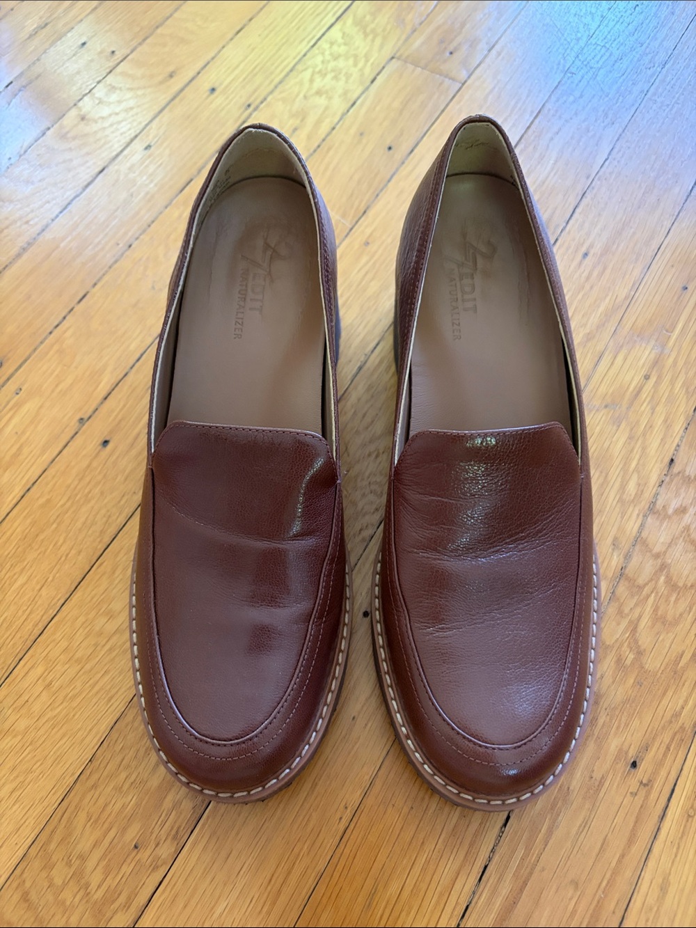 Women’s Naturalizer Leather Loafers - Brown with chunky sole, size 7.5